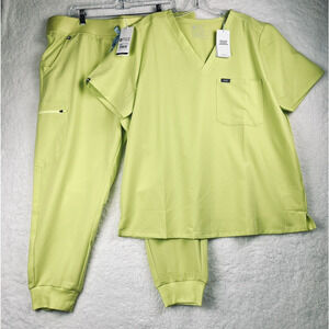 Figs Women’s Scrub Set Serving Lime Size XXL Catarina Top & Zamora Ankle Joggers